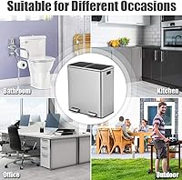 Vista 8 de Goplus Basurero de cocina, 2 botes de basura doble de 8 galones (2 x 30 L) con cubos interiores, 2 compartimentos y tapas con bisagras, contenedores