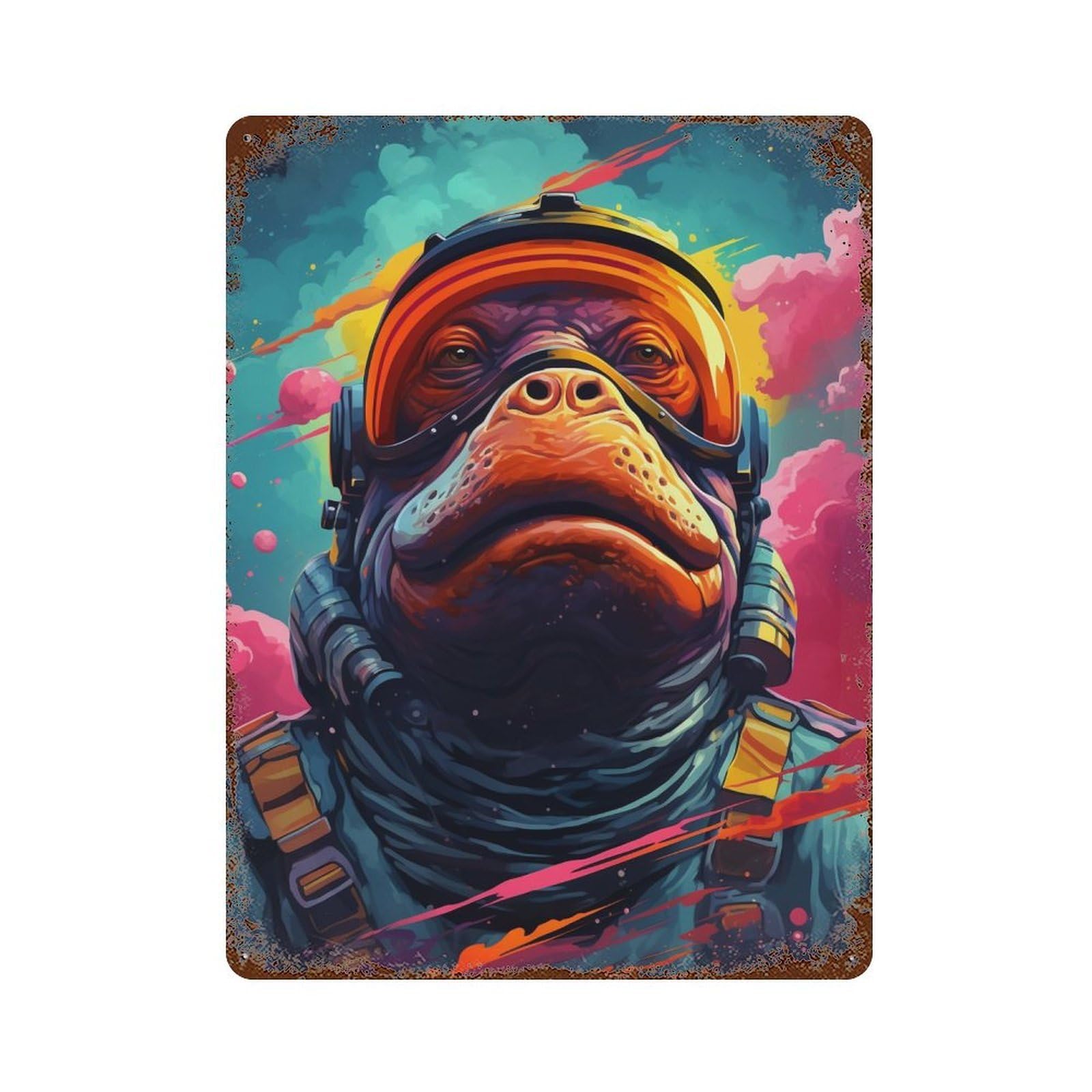 Rust Effect Space Frog Adventure Rusty Metal Tin Sign 15.7"x11.8", Decorative Metal Wall Art for Farmhouse, Kitchen And Entryway Decor