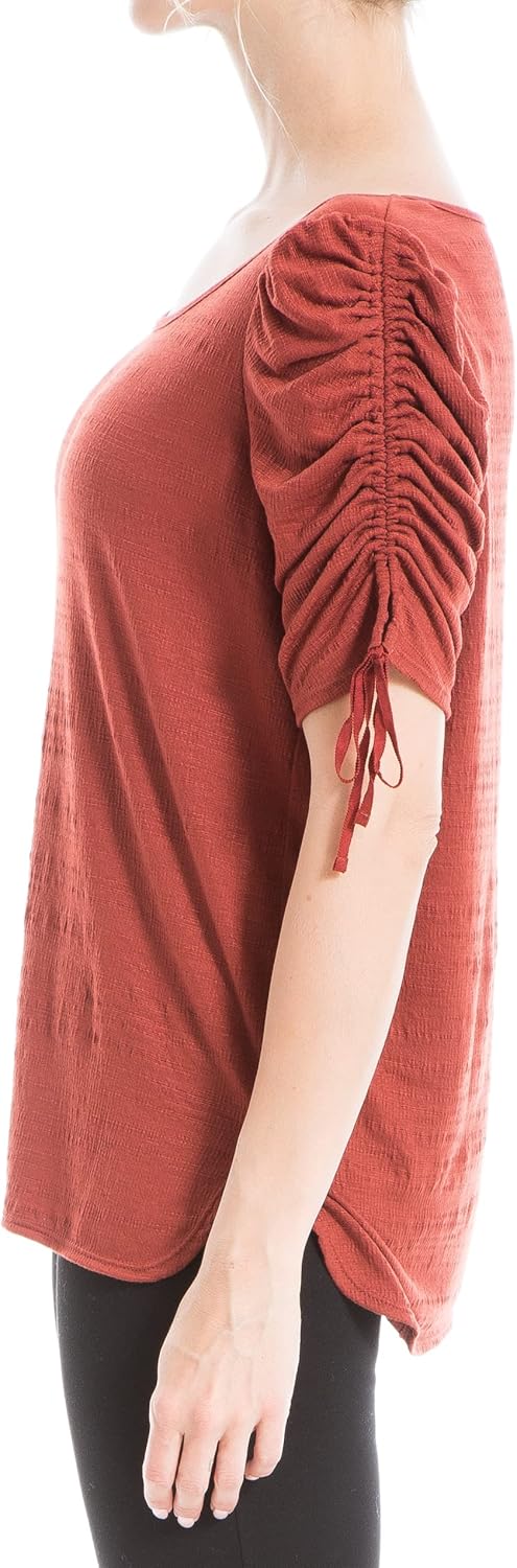Max Studio Womens Cinkle Jersey Rouched Tie Sleeve Top - Image 2
