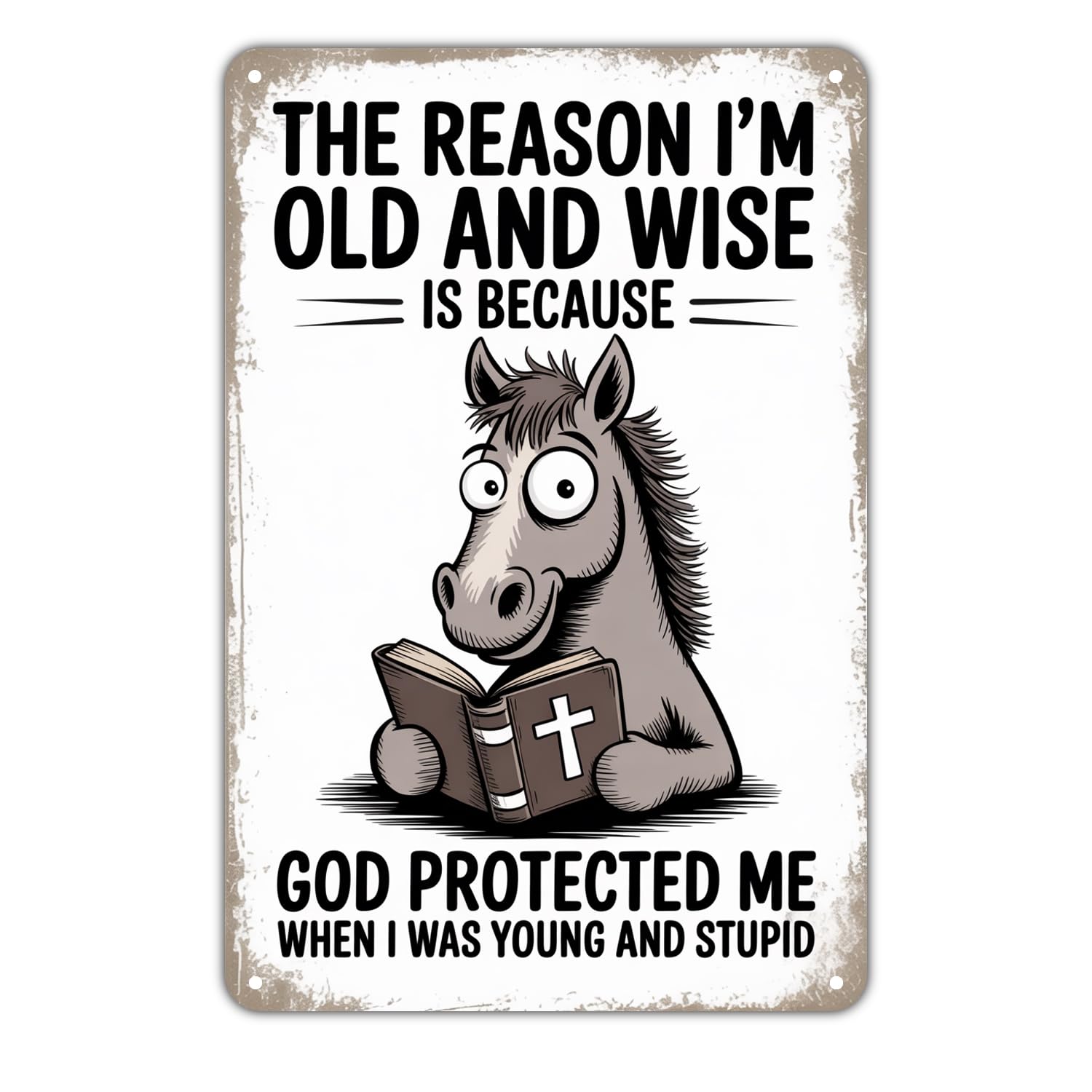 Wise Old Donkey The Reason I'M Old And Wise Tin Sign Vintage Religious Humor Metal Sign Print Aesthetic Metal Tin Sign 8X12 Inch