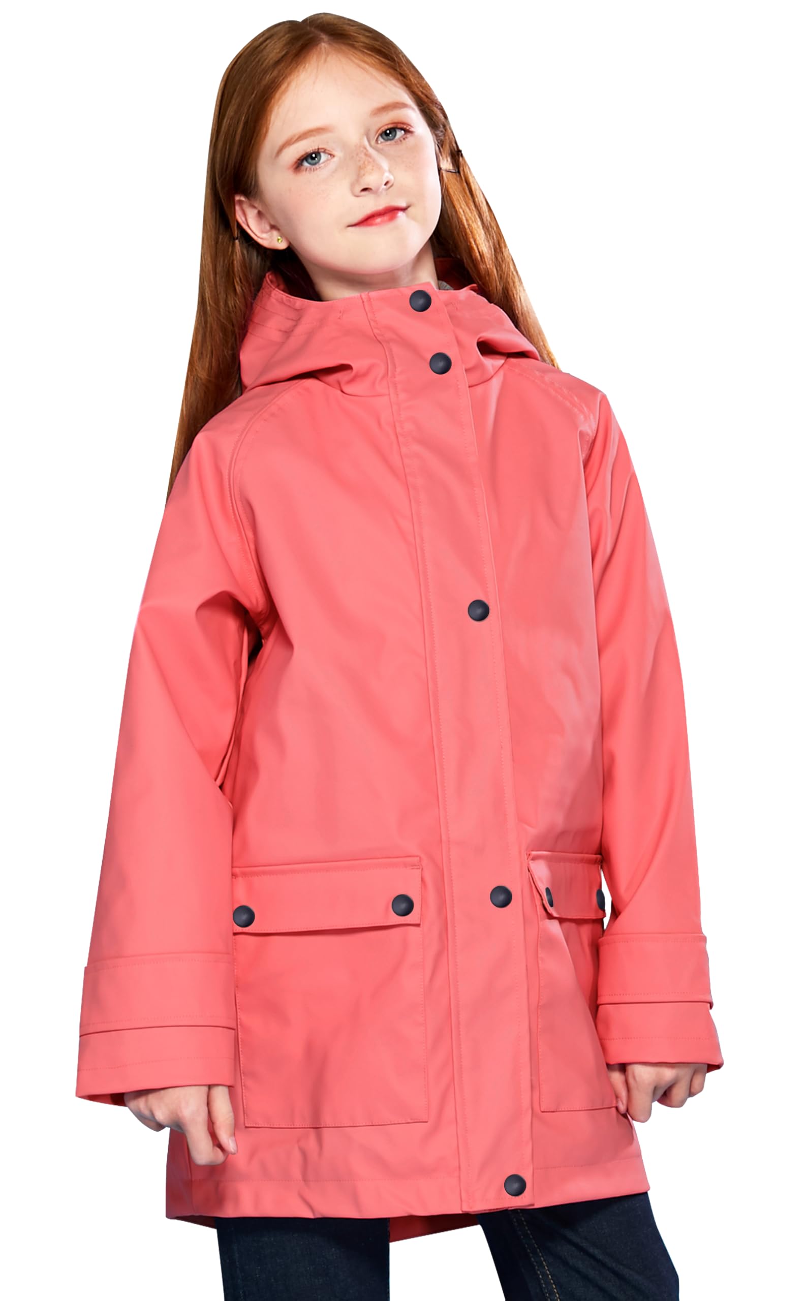 SOLOCOTE Veste de pluie pour enfants avec capuche imperméable et coupe-vent sac à dos en caoutchouc doublé pour filles et garçons