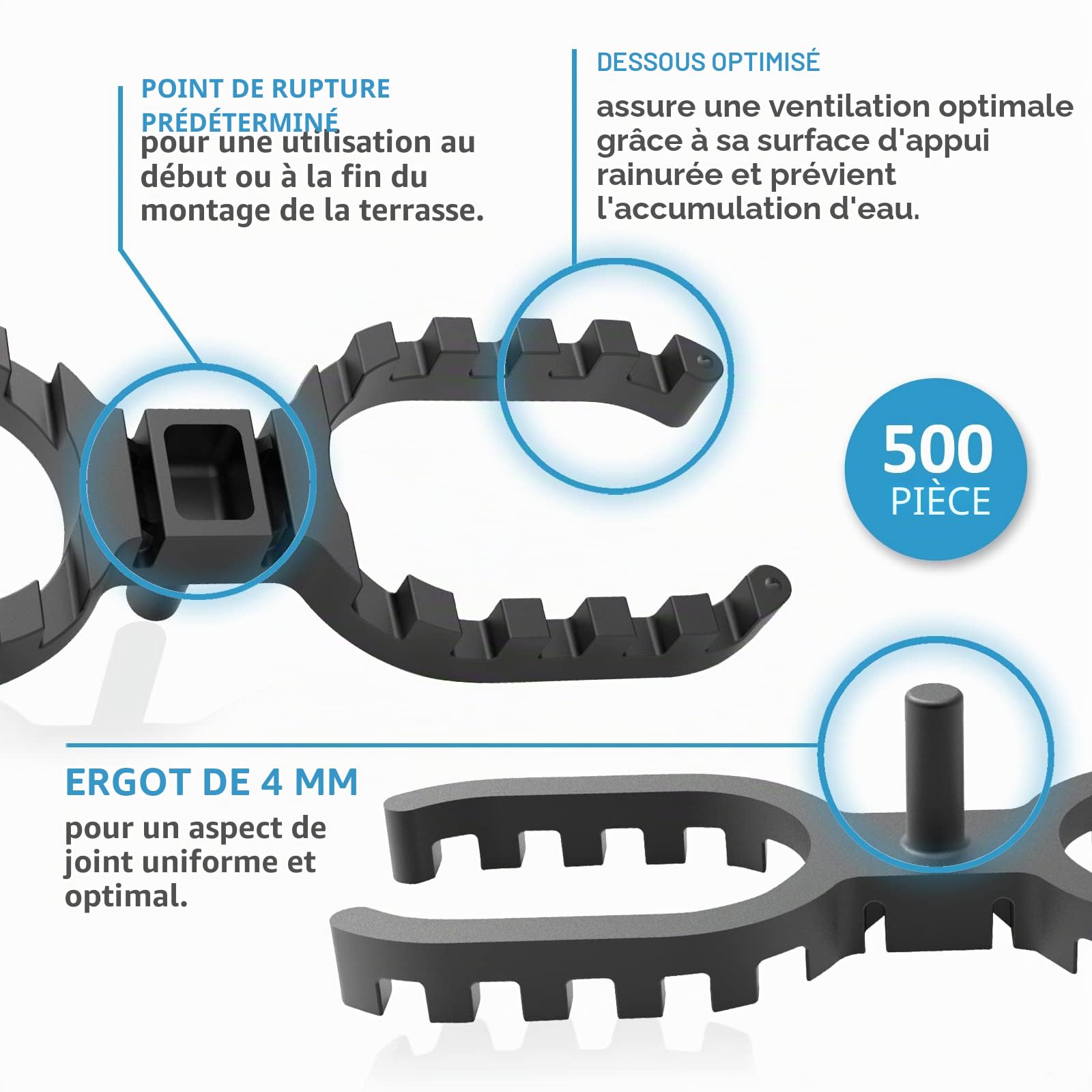 My Plast I 1.000 pièces - largeur de joint 4 mm (offen) - strié ouvert I Entretoise de terrasse - entretoise de haute qualité pour lames de terrasse