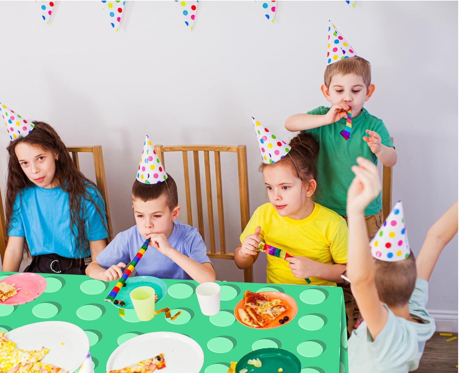 Oudain 54 x 108 Inch Colorful Building Block Tablecloths Disposable Waterproof Table Cover Building Block Theme Party Decoration Brick Table Cloth for Birthday(Yellow Red Blue Green Orange,6 Pcs)