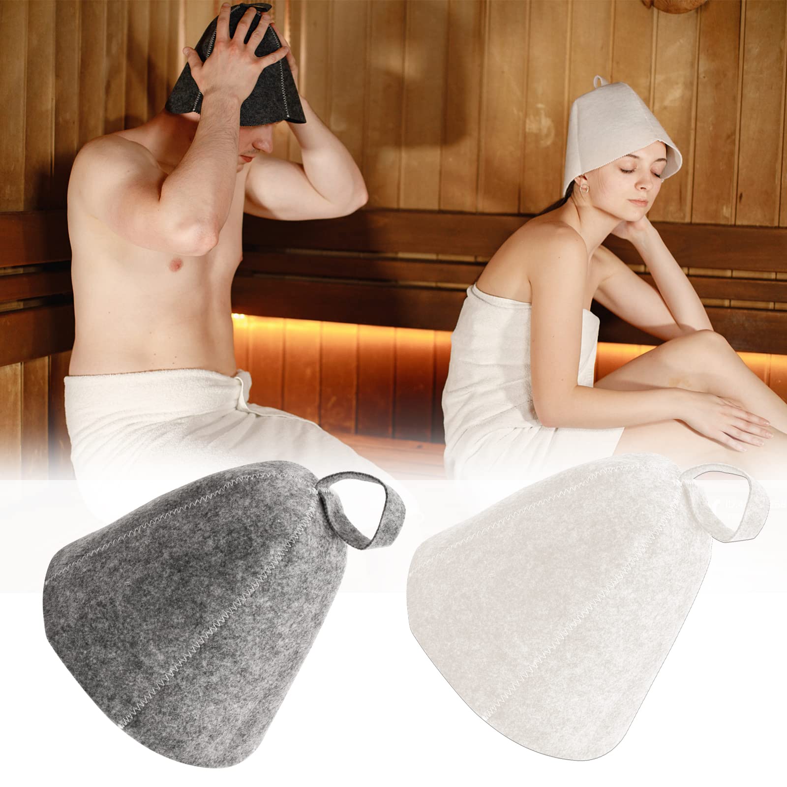 2 Pezzi Cappello Sauna in Feltro, Cuffia Sauna Anti-Calore, Cappelli da Sauna, Sauna Berretto per Uomo e Donna, Accessorio Cappello Sauna per Bagno Protezione (Grigio)