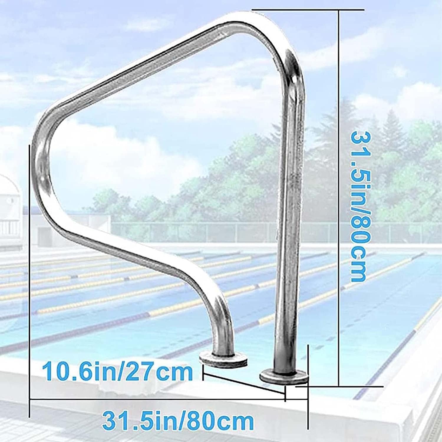 Pasamanos de piscina de acero inoxidable, barra de agarre premium con 1,5 mm de grosor para uso en interiores y exteriores