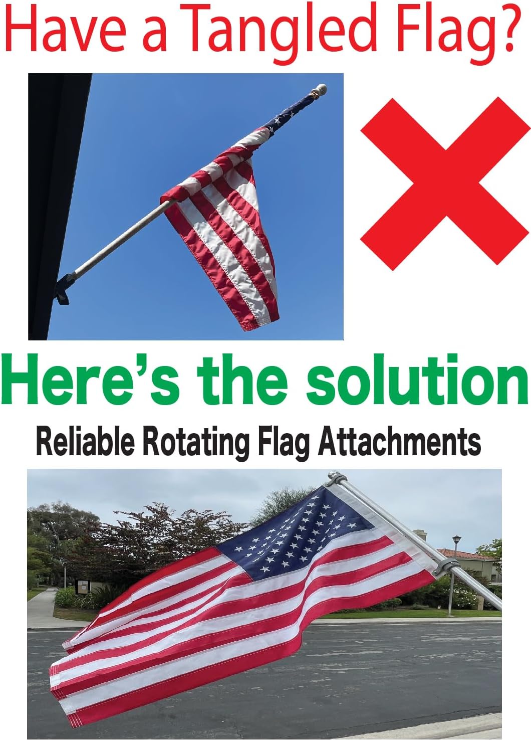 1 inch Industrial Grade Flag Pole Swivels & Rings with Sealed Bearings Direct Mount No Carabiner Clips Needed (1 inch)