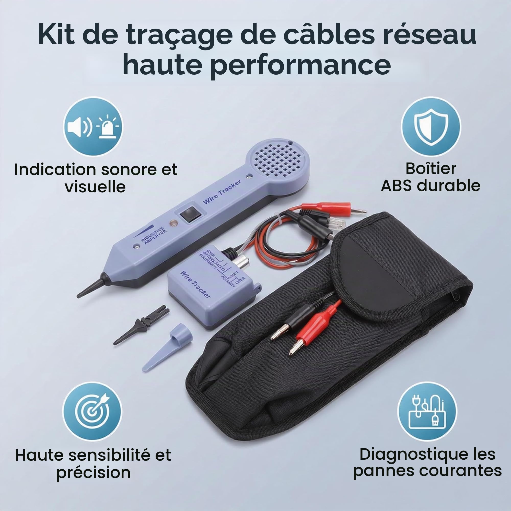 Testeur de Câble Réseau, Kit Générateur de tonalité, Testeur de Circuit de Traçage de Fil 200EP Kit de Sonde de Traçage de tonalité