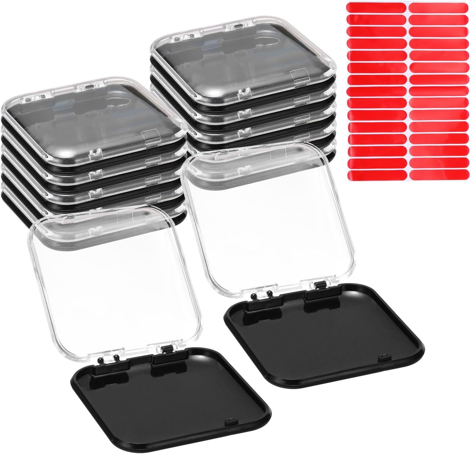 12 Pcs Press on Nail Storage Box with Adhesive Double Sided Tape, Acrylic Nail Display Box for Nail Salon Home Storage Supplies, Clear/Black