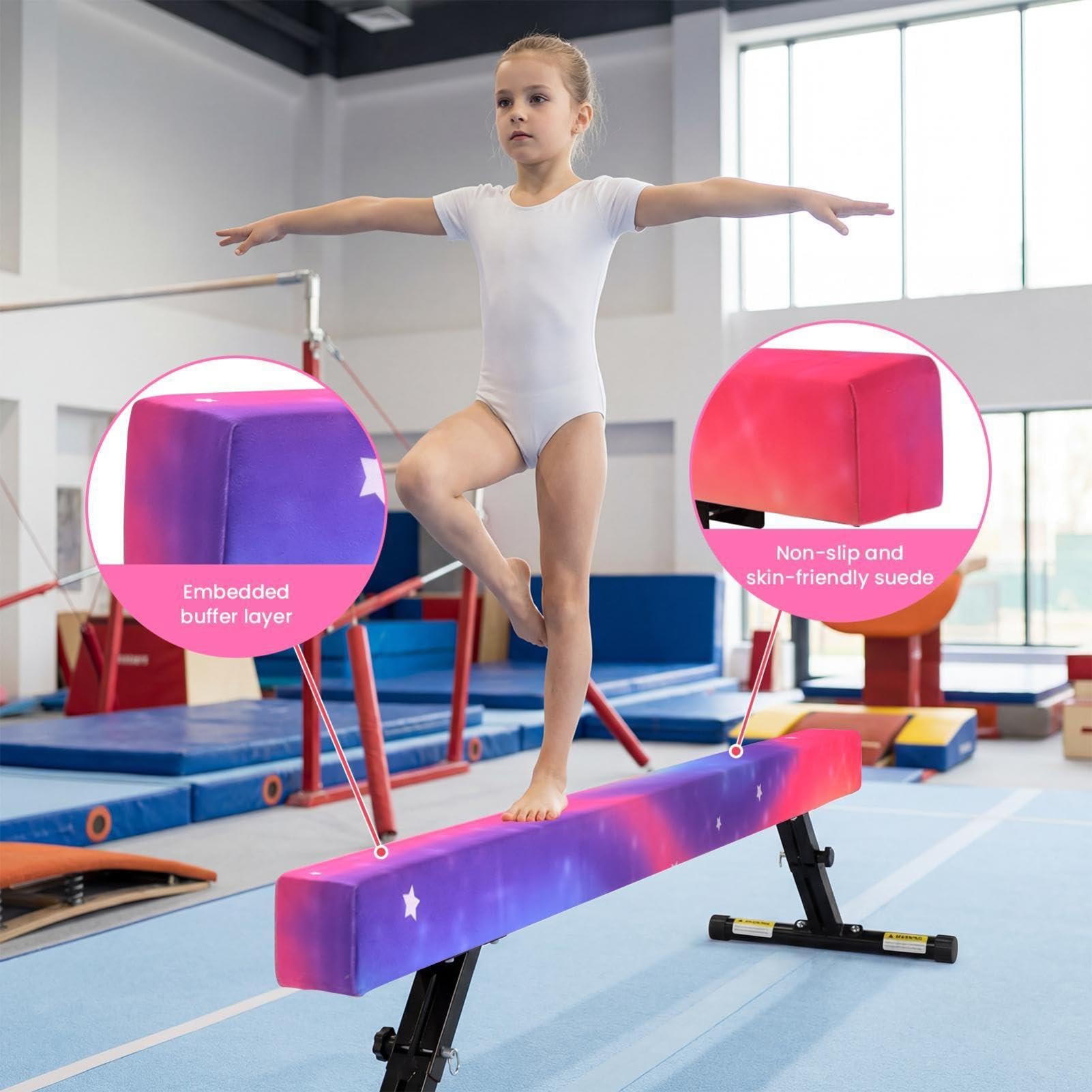 Balance Beam - Trave da ginnastica per bambini, regolabile in altezza, 5 | Trave d'equilibrio per bambini, 180 cm, con base antiscivolo, regolabile in altezza in 5 posizioni, allenamento per