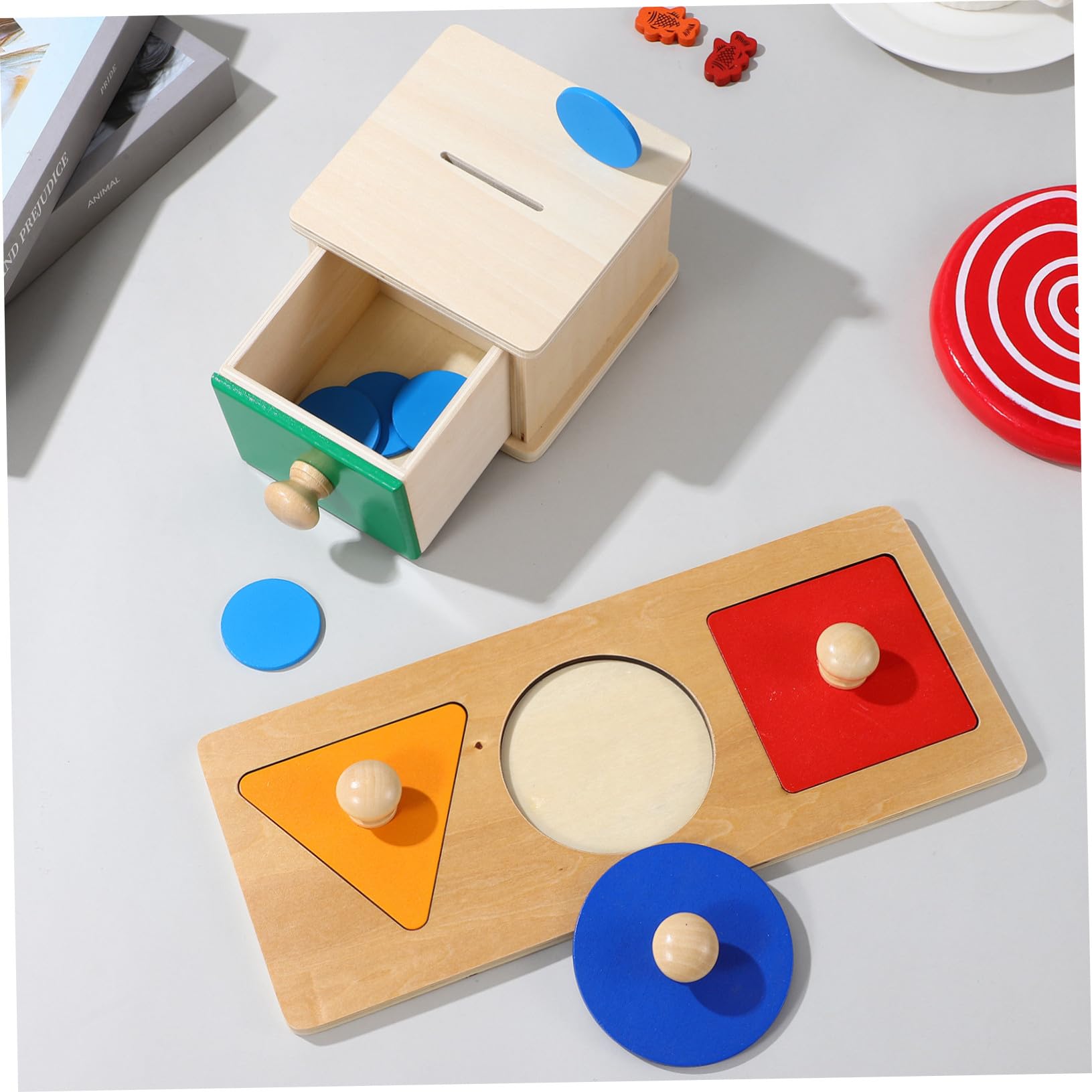 2 Juegos Caja de Monedas de Madera para Bebés Tablero Geométrico Montessori Juguetes Educativos para Desarrollo Motriz y Permanencia de Objeto Seguro y Didáctico para Pequeños