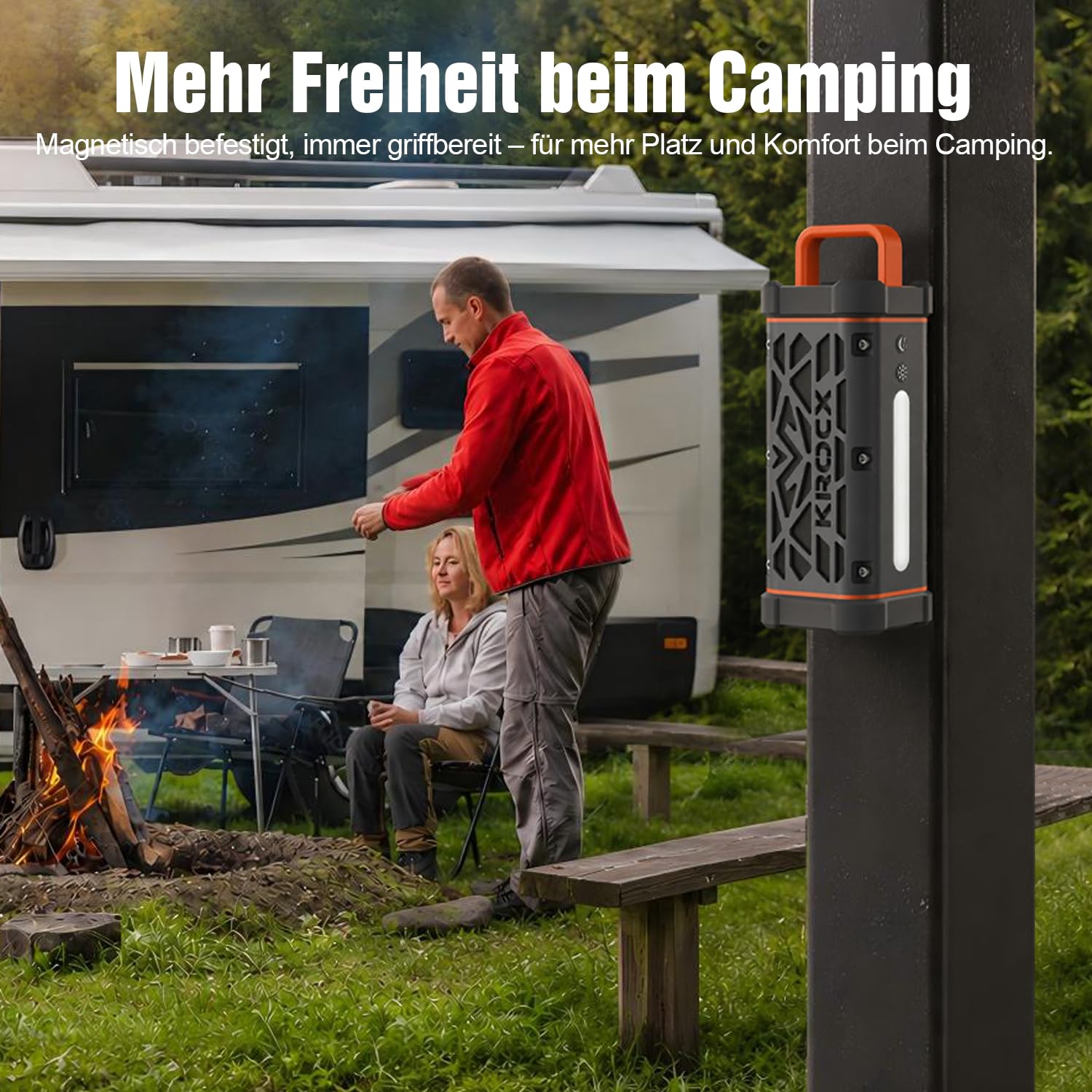 TRAVOR Aluminium Bluetooth Lautsprecher mit Magnet für Reise & Camping | TWS & Bass Boost für Camp, Garten BBQ & Outdoor-Momente, IP68 für Regen, Staub & Schmutz, 25 Std. Akku für Reise & Wasser