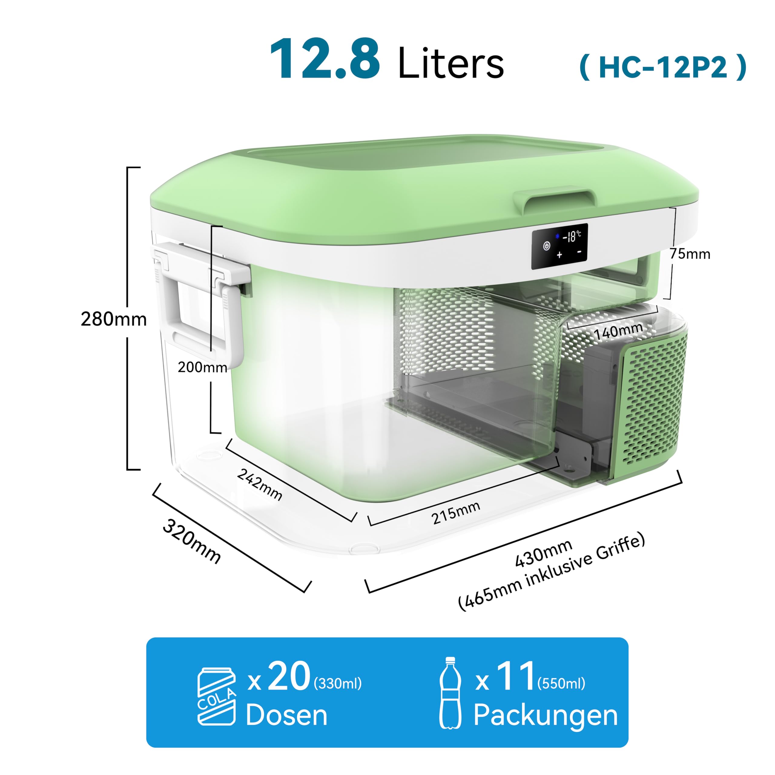 BINGI Kompressor Kühlbox 12.8 Liter Tragbarer Auto Kühlbox 12V / 24V DC und 110~240V AC Elektrische Kühlschrank Kompressor Gefrierbox für Auto LKW Picknick Camping und Heimgebrauch (‎HC-12P2)