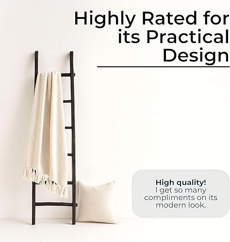 Miniatura 6 de Escalera de madera rústica para decoración del hogar, estante de almacenamiento estilo granja para mantas, toallas y accesorios, escalera decorativa