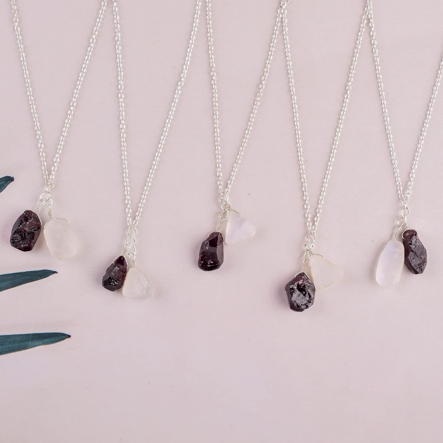 Raw Moonstone and Garnet Natural Crystals Pendant Necklace, Gemstone Rough, Energy Healing Crystals, Birthday, Gift for Her, Gemstone Jewelry 18 inch AAA+ Quality (garnet and moonstone) - Image 8
