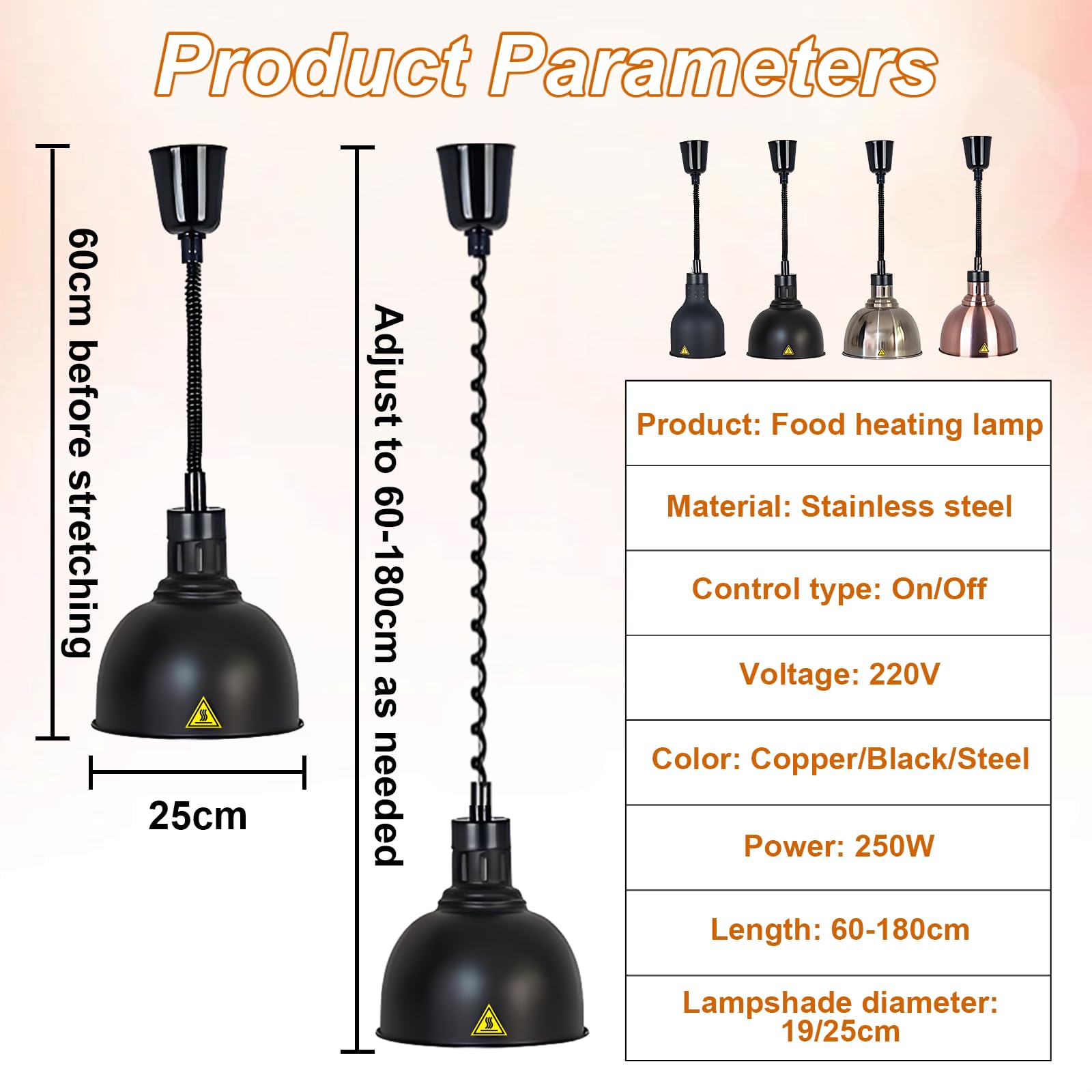 Lampada Riscaldante per Alimenti, Lampade Scaldavivande Cucina Regolabile, 19 cm/25 cm Lampade Riscaldanti Cucina Professionale per Ristoranti, Cucine, Hotel(C-25cm,3 Pezzi)