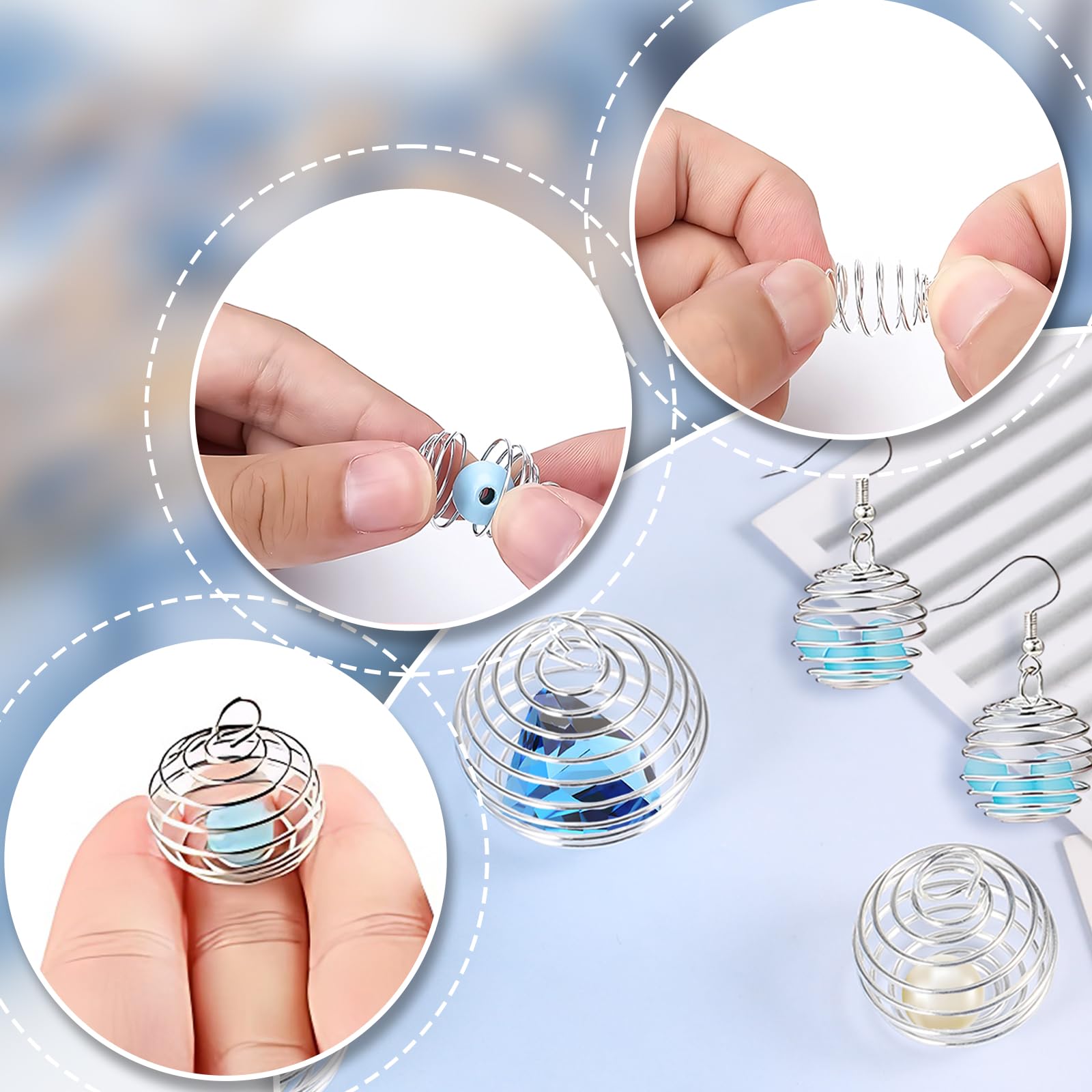 Colgante de 30 jaulas de cuentas en espiral, soporte de piedra de joyería de cristal, jaulas en espiral para cristales, cuentas de joyería, jaula de cristal para hacer aretes, collares