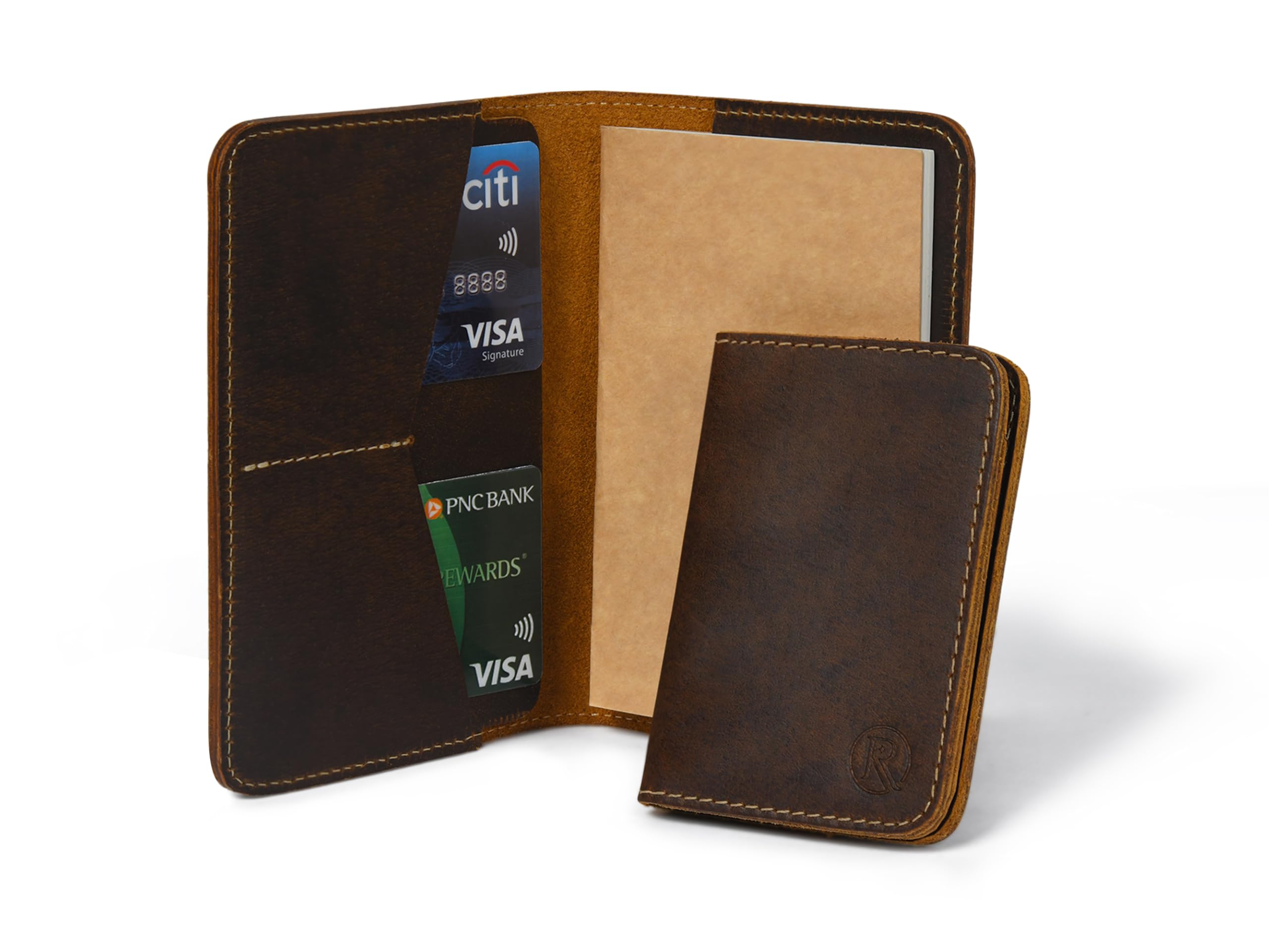 Rustique Leather Journal Cover for Field Notes With Card Holder and Pocket Notebook, for Moleskine Cahier, Handmade Vintage Leather Cover for 3.5" x 5.5" (Combo of 3)