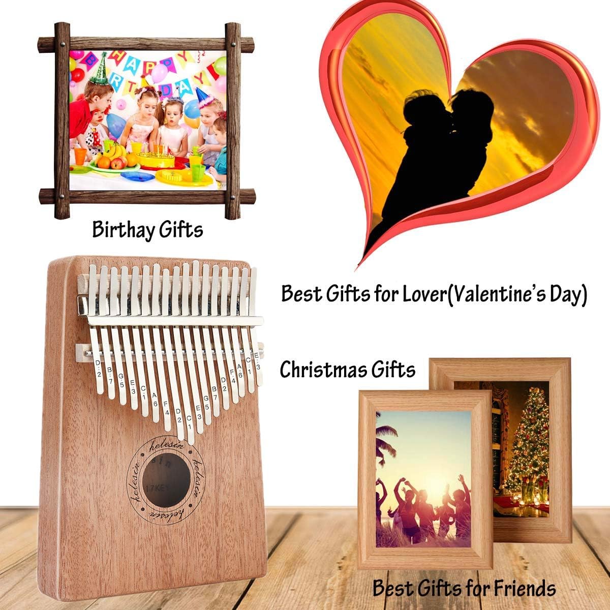 Kalimba, Helesin 17 key Thumb Piano Solid Finger Piano with Locking system, Instruction and Tune Hammer Marmbula Mbira Wood Natural Keyboard Marimba (Mahogany)
