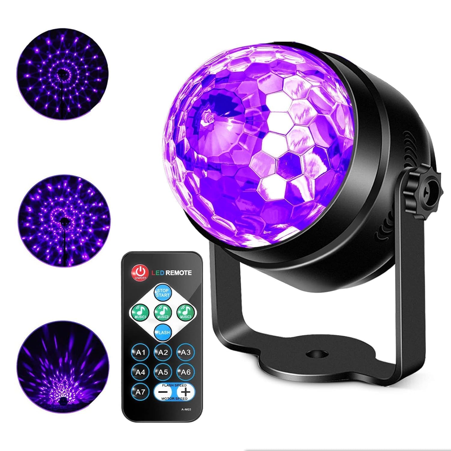 MVM Enterprise UV Black Light 6W LED Disco Ball Party Lights Strobe Light Disco Lights, Sound Activated with Remote Control Dj Lights Stage Light for Festival Bar Club Party Wedding Show Home (1 pcs)-image-29