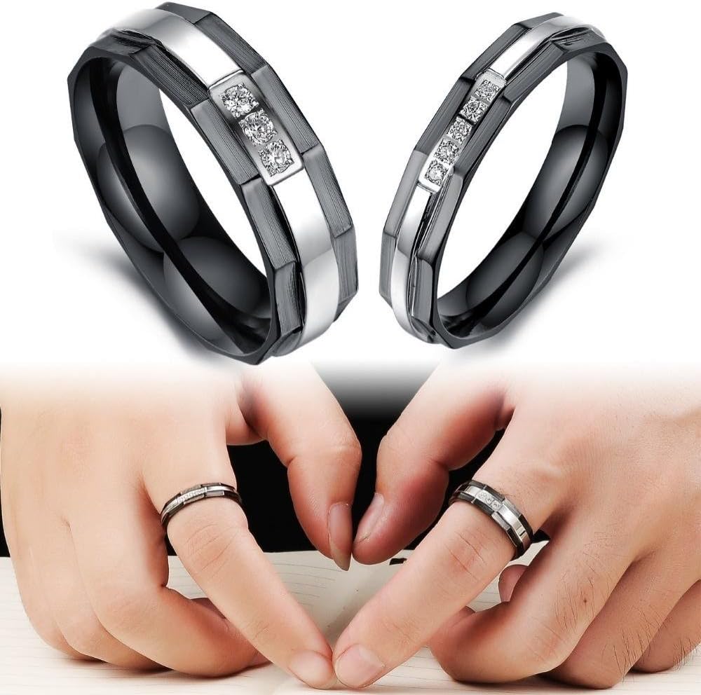 Fashion Stylish Stainless Steel Wedding Bands Couple Rings Korean Jewelry Lovers His & Hers Promise Ring Set For Men & Women