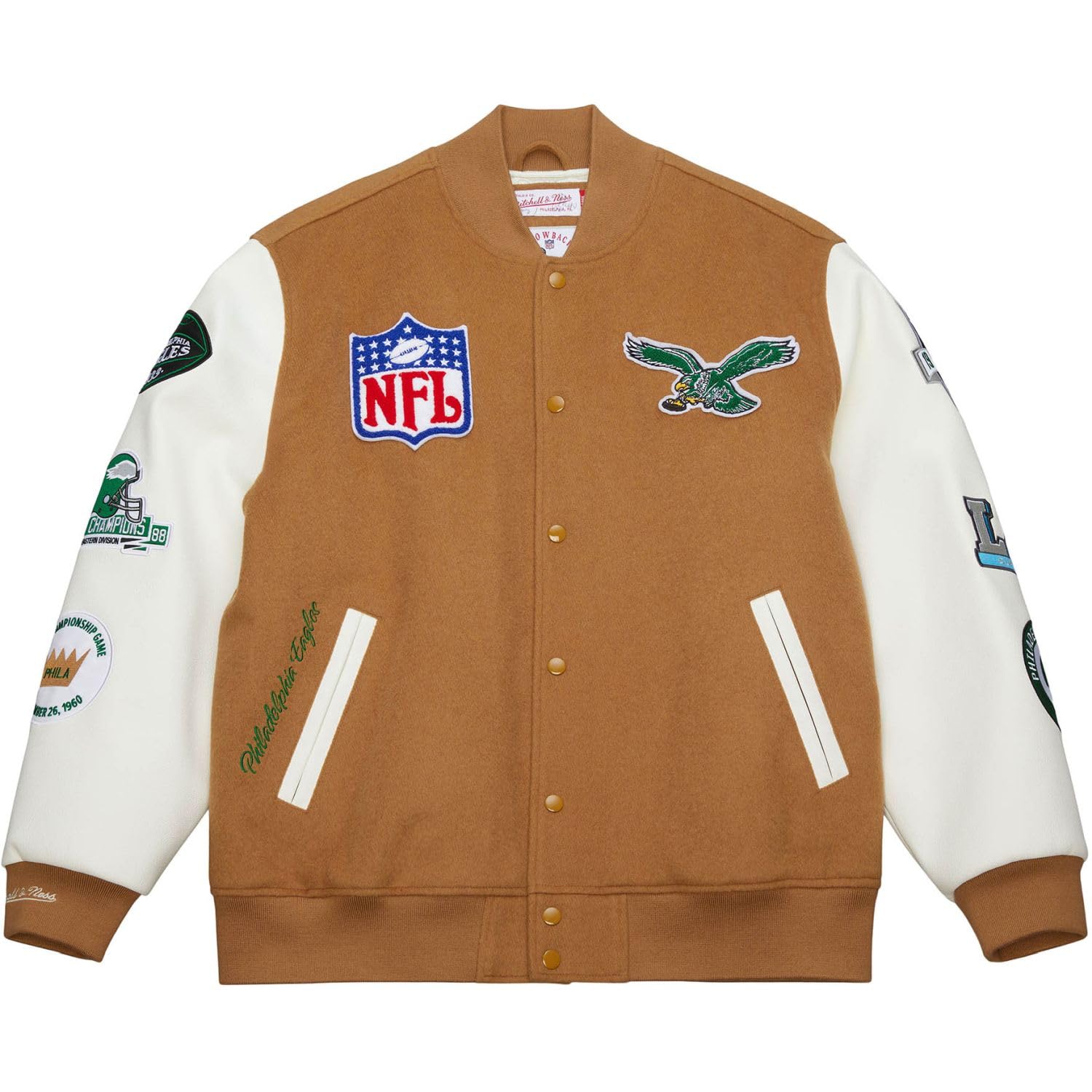 Mitchell & Ness NFL Dusted Collection Varsity College, kurtka z guzikami, na wiosnę, jesień, zimę, retro, kurtka przejściowa, styl amerykański, styl retro