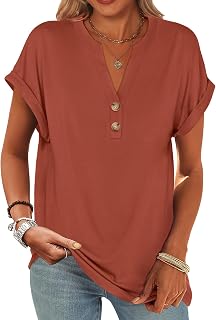 ANRABESS Womens Short Sleeve Henley Tops V Neck Dressy Casual Blouses Summer Trendy Tee Shirts 2026 Vacation Fashion Clothes