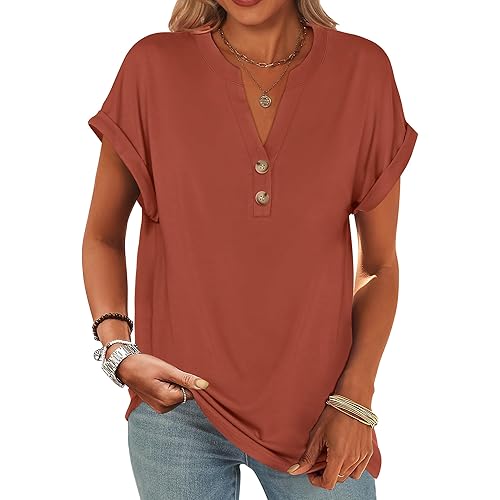 ANRABESS Womens Short Sleeve Henley Tops V Neck Dressy Casual Blouses Summer Trendy Tee Shirts 2026 Vacation Fashion Clothes