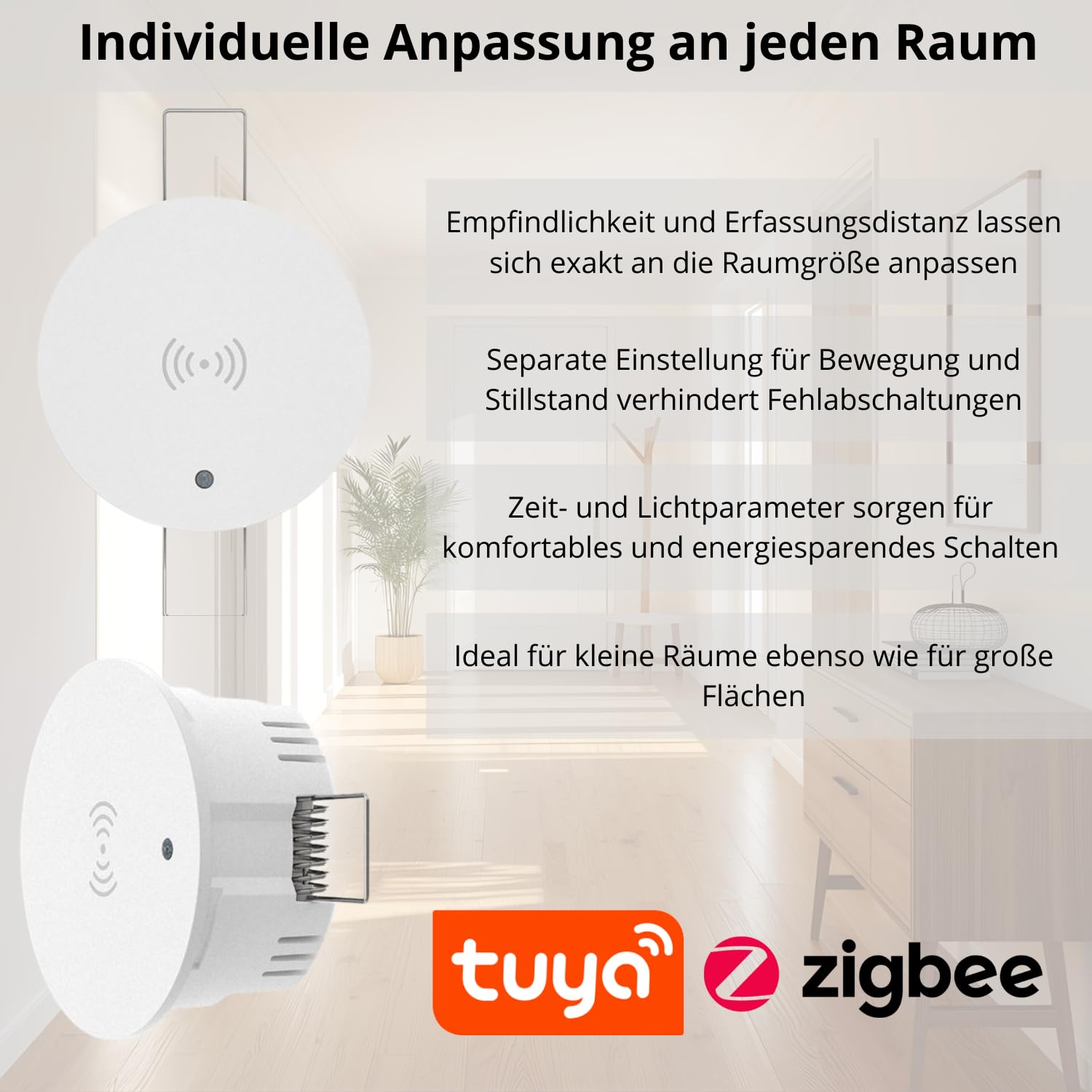 Detector de presencia con detección de movimiento empotrado Zigbee Tuya