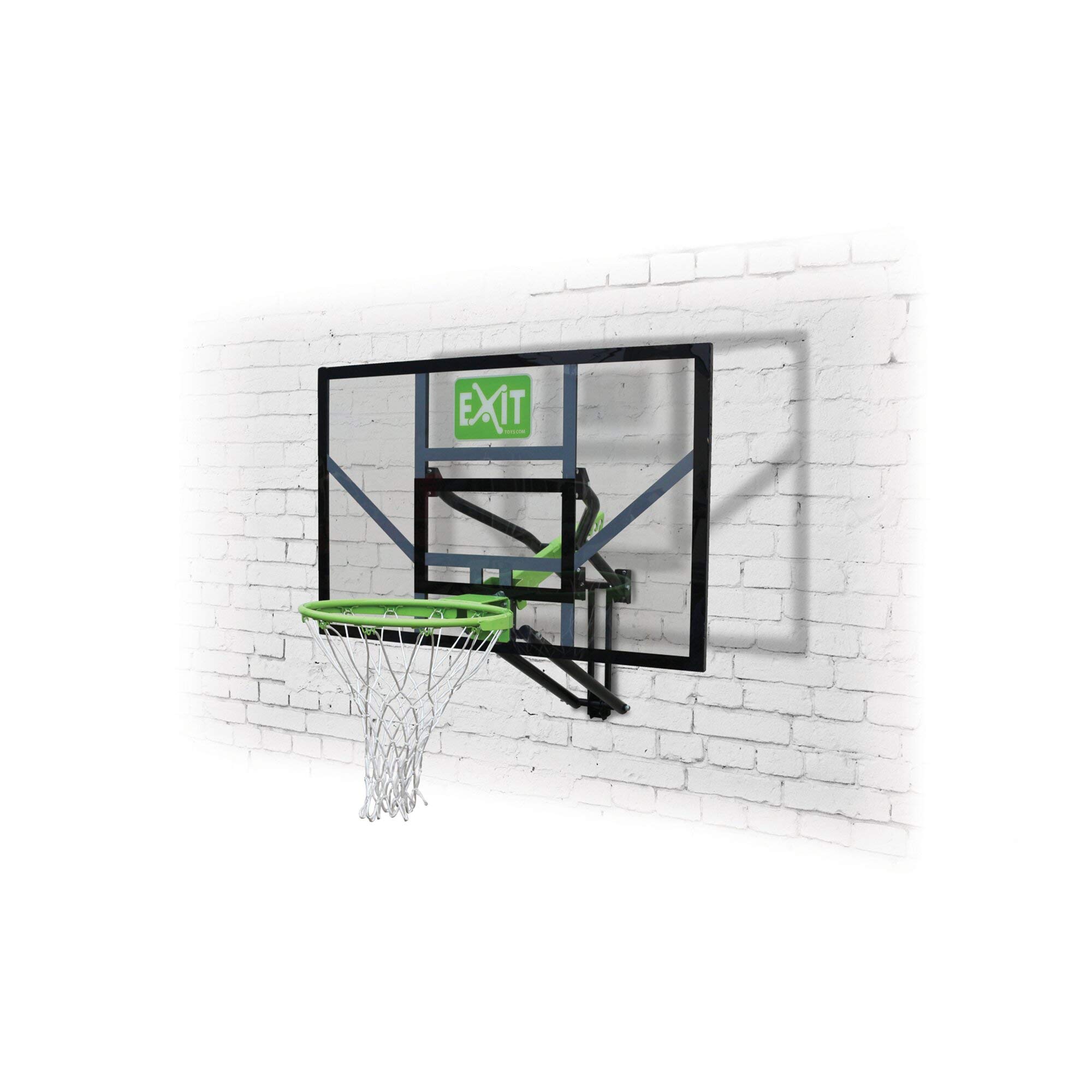 EXIT Toys Galaxy Tabellone da Basket per Montaggio a Muro - Cerchio da Basket, Rete e Materiale di Fissaggio - Tabellone Regolabile in 5 Altezze - Per Bambini e Adulti - Telaio Robusto - Verde/Nero