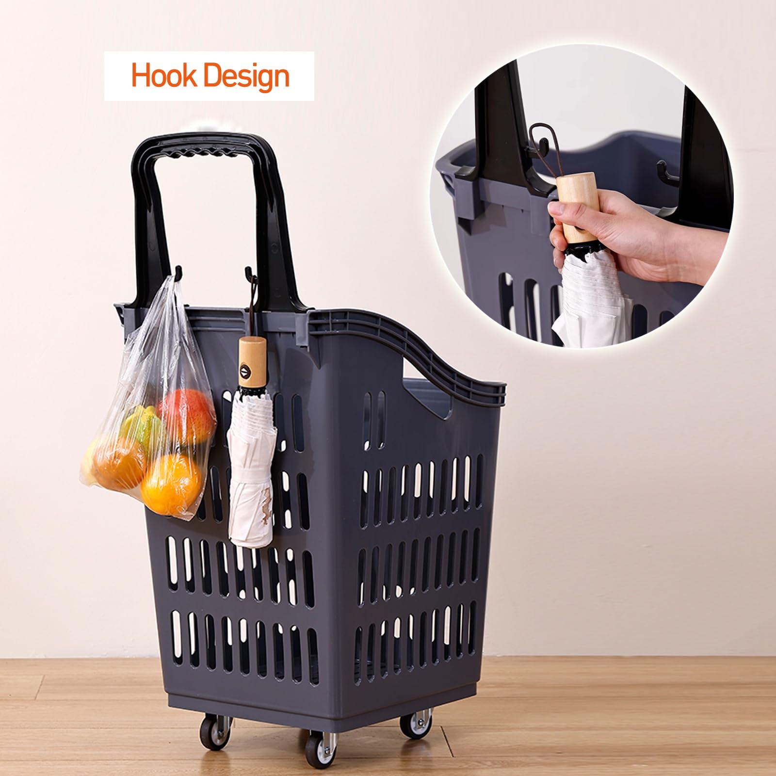 Carrello per la spesa portatile con ruote, colore azzurro, versatile per mercati, negozi di alimentari e frutta | Design in plastica facile da manovrare