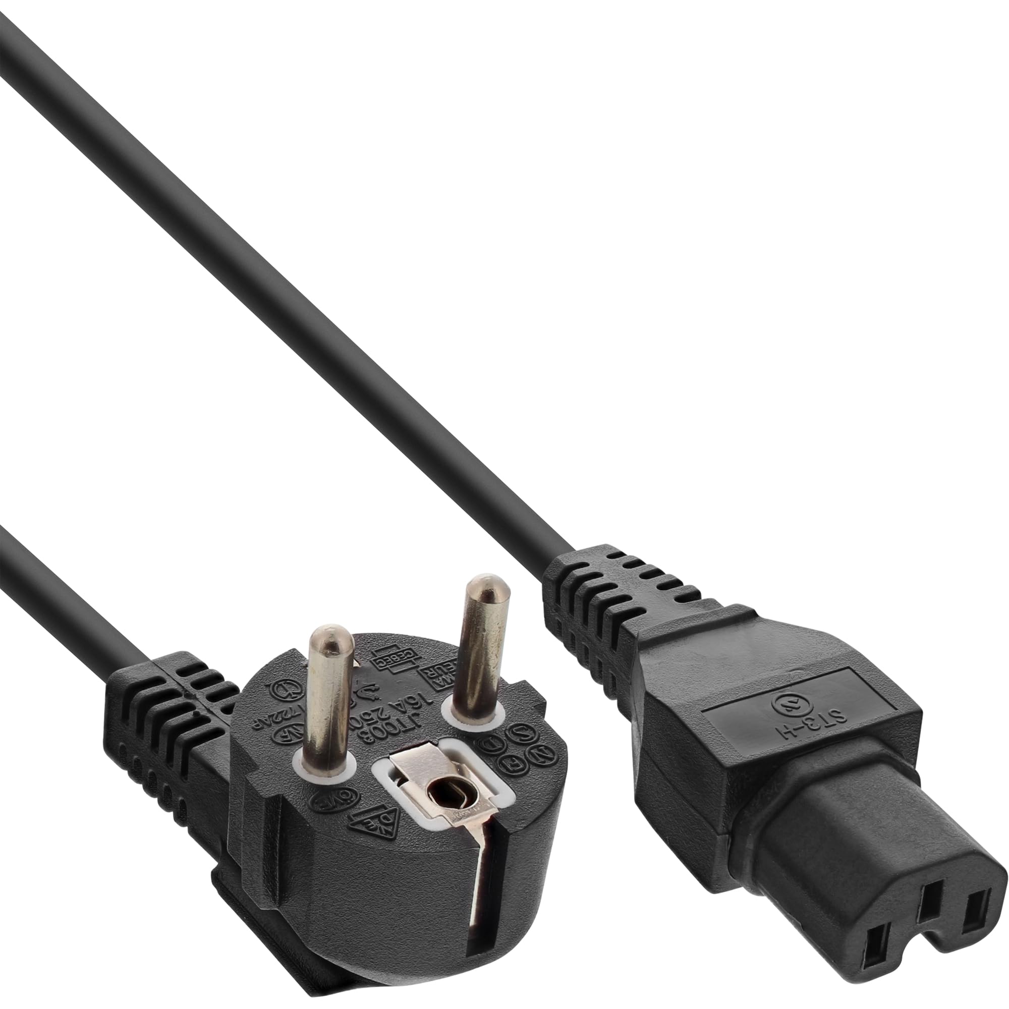 InLine 22346 Kabel Zasilający, Wtyczka Schuko CEE-7/7 90° do Gniazda IEC-320-C15, 2 m, Czarny