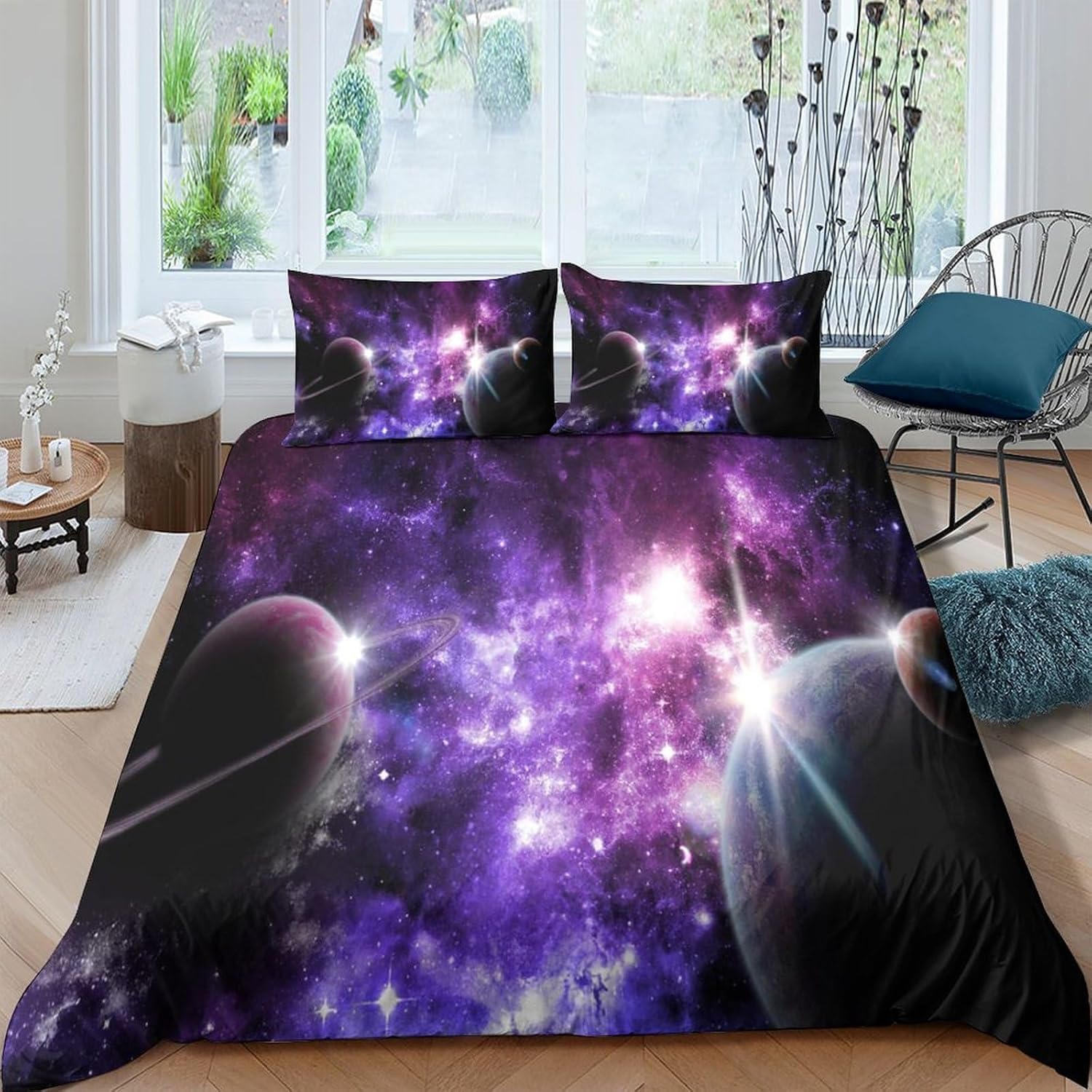 Housses de couettes 3D espace 200x200 cm parure lit microfibre
