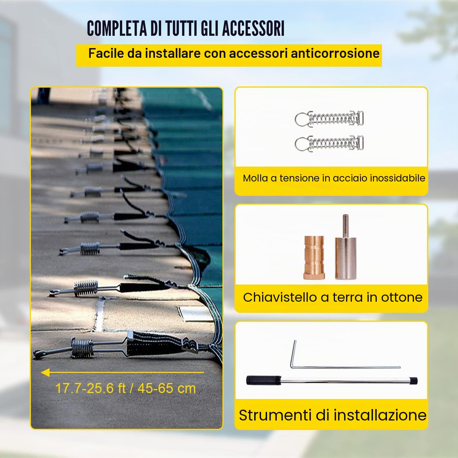 VEVOR Copertura di sicurezza per piscine interrate 4,3 x 7,9 m copertura di sicurezza in rete verde di dimensioni 4,9 x 8,5 m con strumenti di installazione per piscina invernale