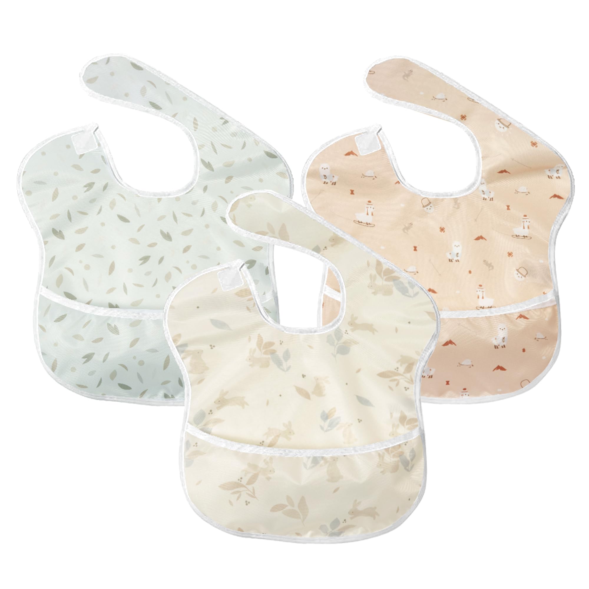 Little Dimsum 3 pack Baby Waterproof Bib Easy to Clean Feeding Weaning Bibs Adjustable Closed for Babies Toddlers with Large Pocket(6-36Months)