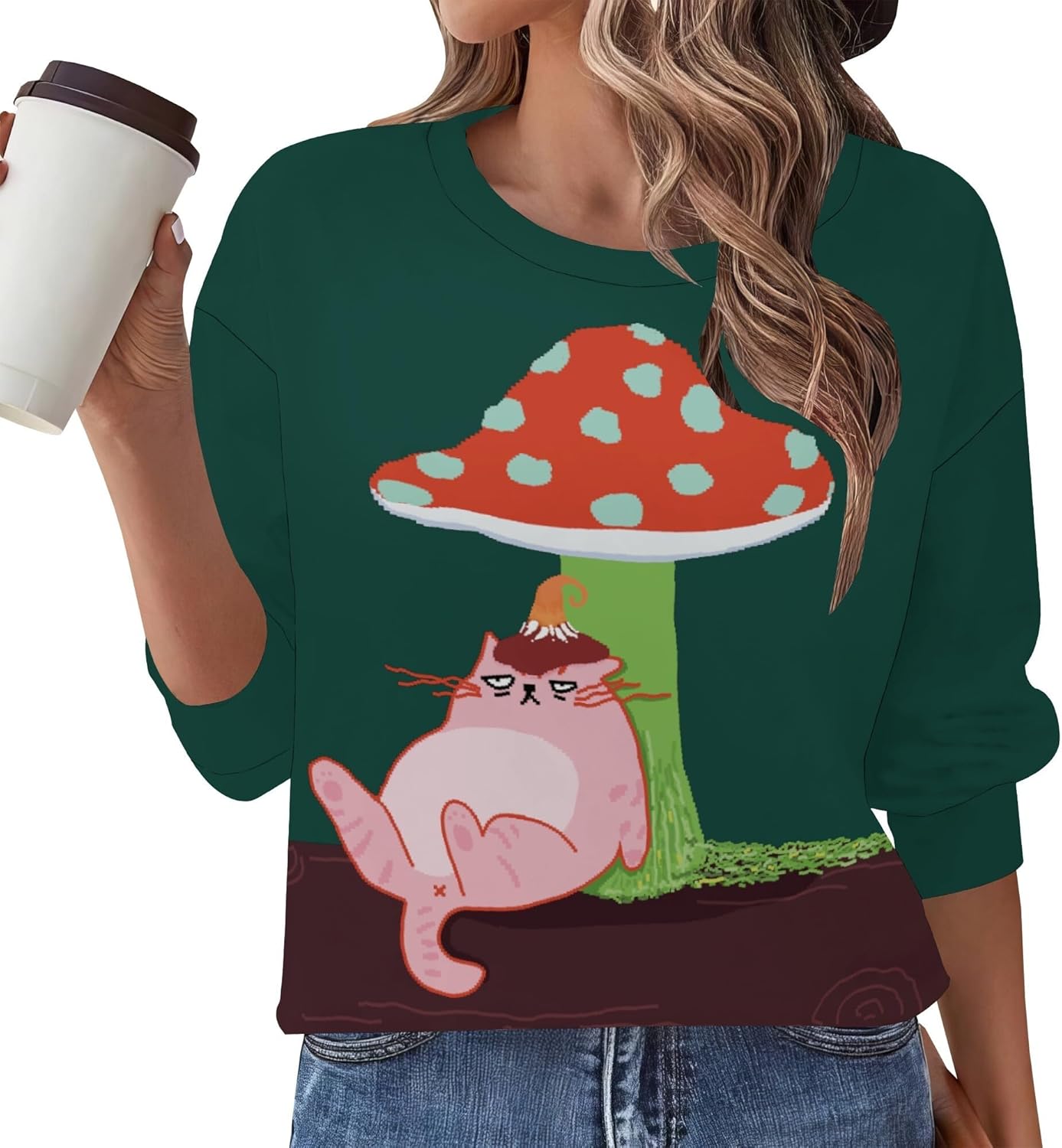 Funny Animals Graphic Women'S Crewneck Sweatshirt Long Sleeve Sweatshirt Casual Pul...