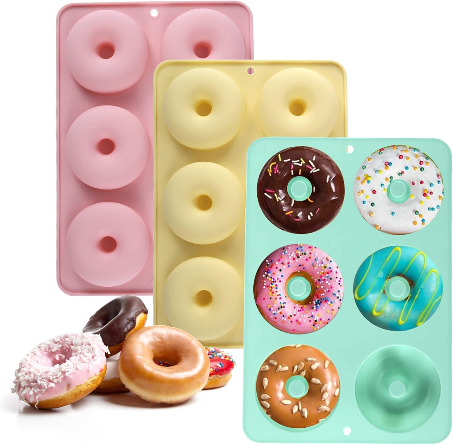 PDRYLY Donut Pan 3 Pack, Silicone Donut Baking Pan,Donut Mold for Donut Cake Biscuit