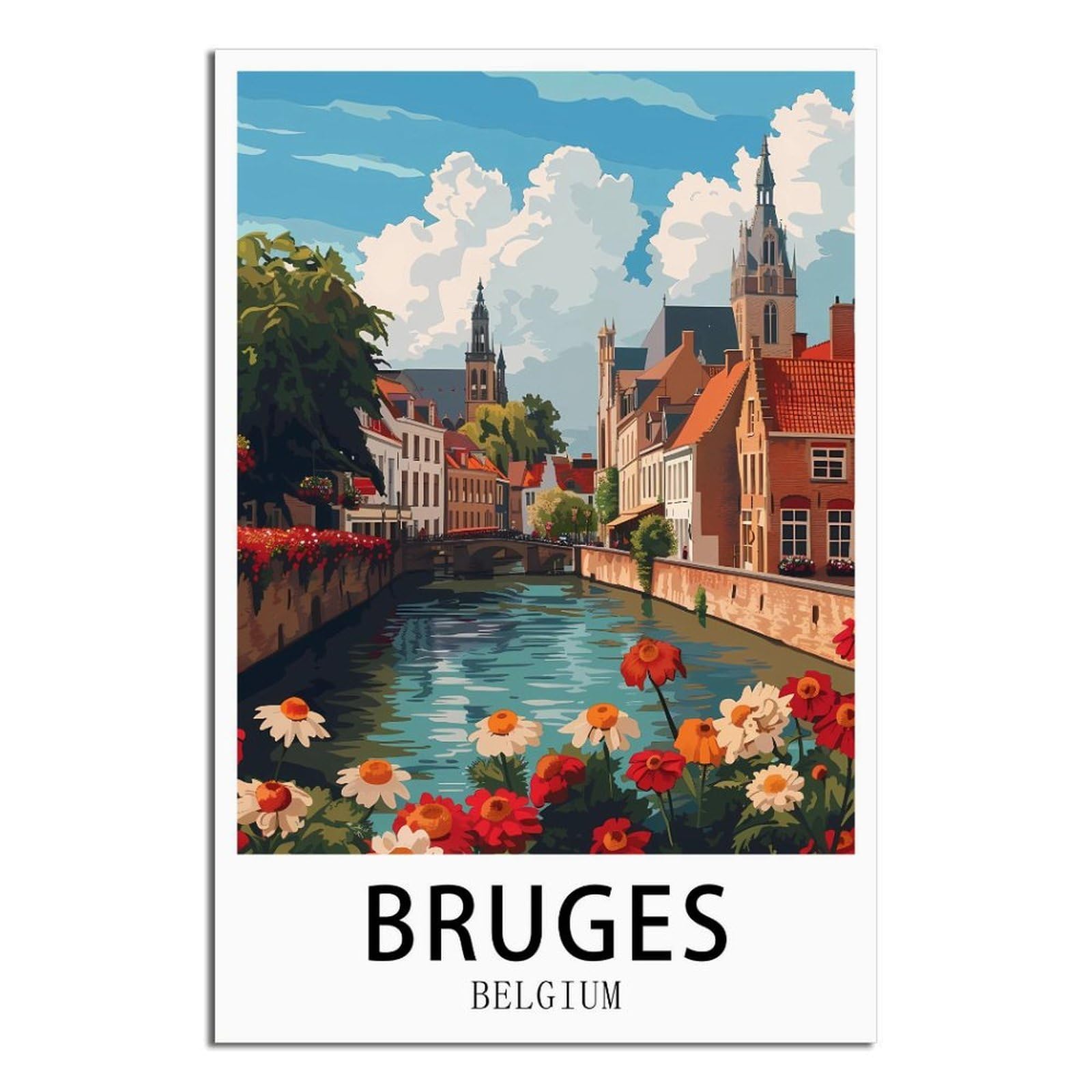 SLJGINEU Bruges Belgium Vintage Travel Posters 08x12inch(20x30cm) Canvas Wall Art Print Modern Painting Poster for Living Room Decor