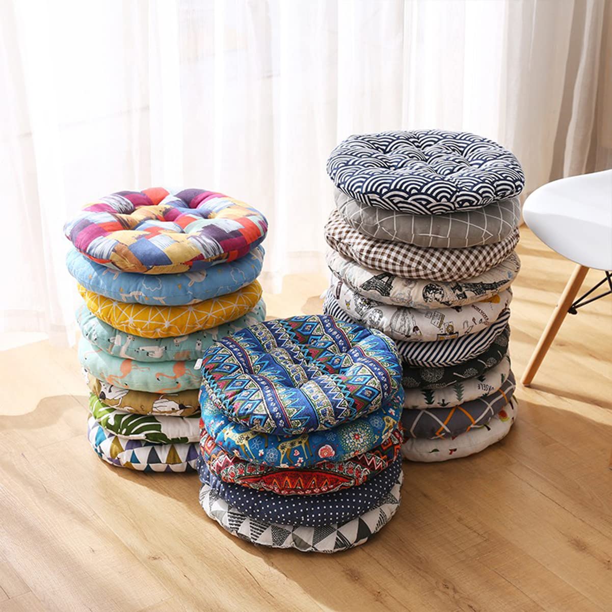 Bunte runde Stuhlkissen, 2er-/4er-Pack – Weiche Gartensitzkissen für drinnen, Terrasse, Küche und Esszimmer – Warme, Bequeme und stilvolle Wohndekoration (C 2 Stück)