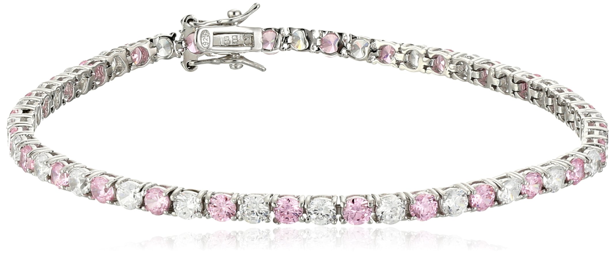 Photo 1 of Amazon Collection .925 Sterling Silver Alternating AAA Cubic Zirconia Tennis Bracelet, 7.5" Pink
