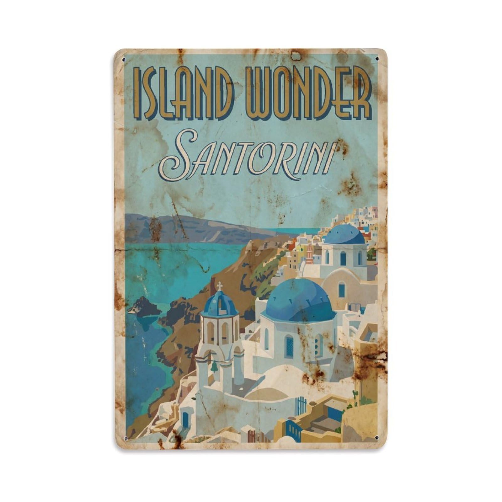 Gead 8X12inch Style Vintage Travel Santorini Island Wonder Metal Tin Sign