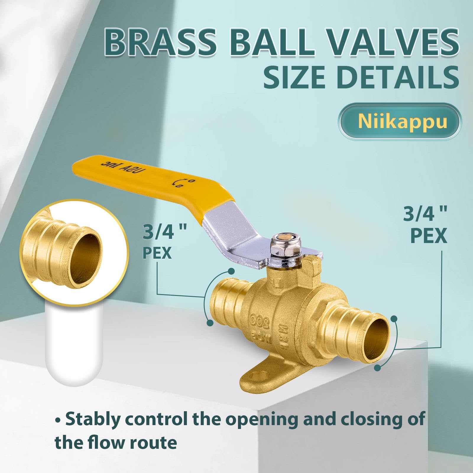 Lot de 10 robinets à boisseau sphérique, 1,9 cm, vanne d'arrêt Pex avec oreille, robinet à boisseau sphérique Pex B en laiton jaune pour tube d'eau, air, carburant, huile, certifié ASTM F1807