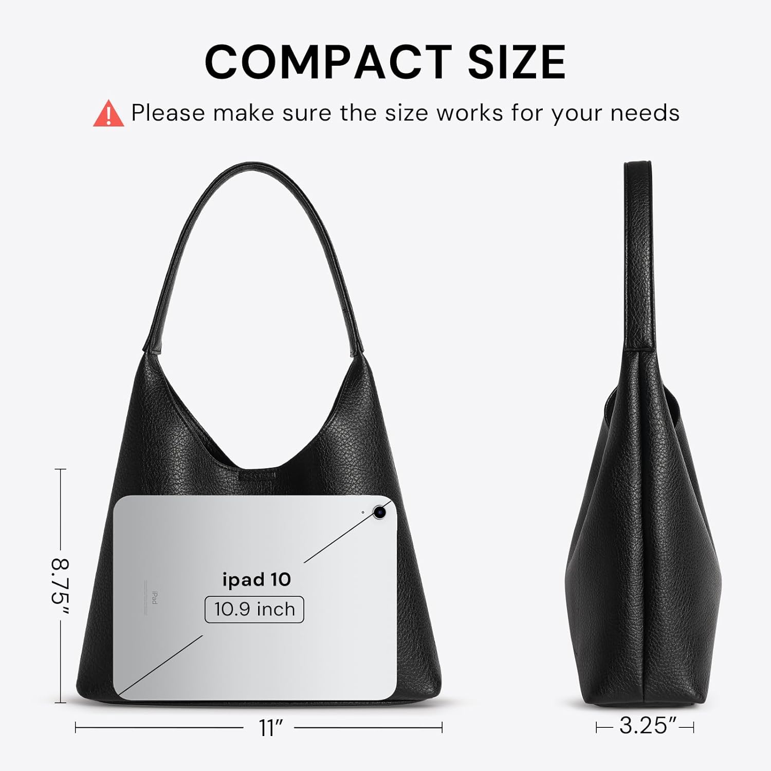 Hobo Bags for Women, Small Slouchy Hobo Purse, Soft Vegan Leather Shoulder Bag Trendy Everyday Tote Handbag, 11'' (28cm)