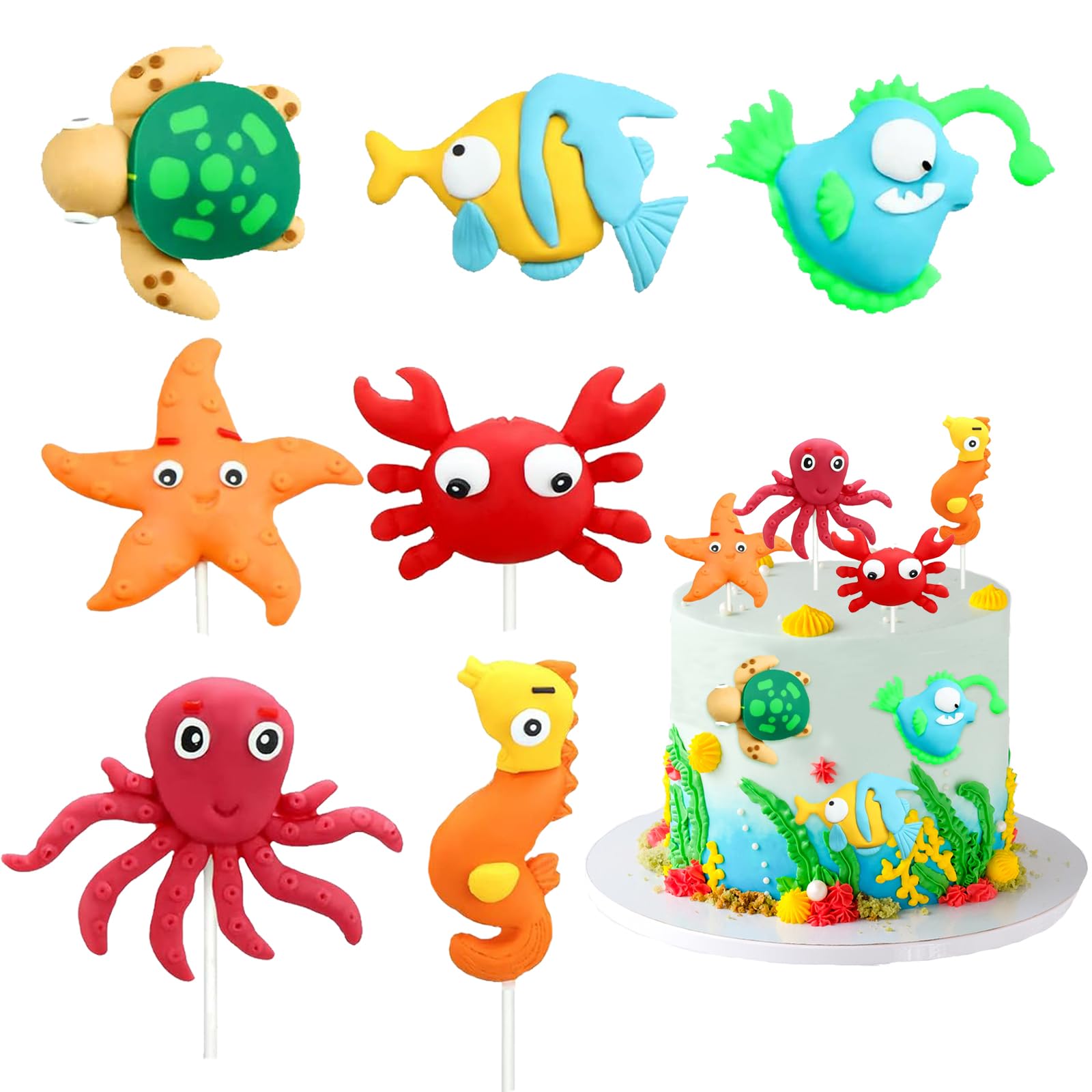 Zeedieren Taart Topper Oceaan Thema Kinderen 1e Verjaardagstaart Decoratie Onder De Zee Feest Octopus Schildpadden Walvissen Baby Shower  15