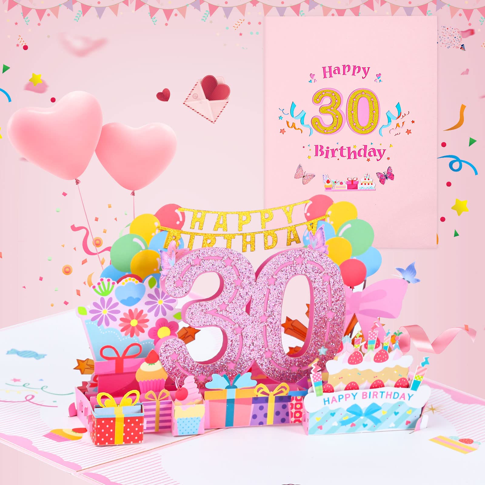 Joyoldelf 30. Kartka urodzinowa, kartka z życzeniami typu pop-up, 3D, kartka urodzinowa z kopertą, dla kobiet, matek, dziewcząt, mężczyzn, przyjaciół, romantycznych kart podarunkowych