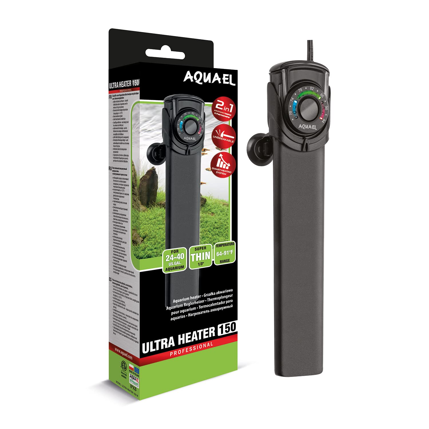 Amazon.com: Aquael Ultra Aquarium Heater - for Freshwater and Saltwater  Aquariums (150 Watt / 24-40 Gallons) : Pet Supplies