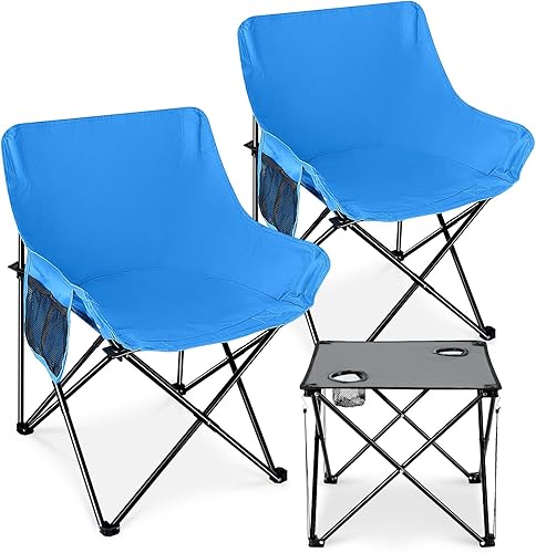 Leonyo 2 sillas de camping portátiles para adultos, silla de césped cómoda y de gran tamaño y mesa de camping plegable para deportes al aire libre,