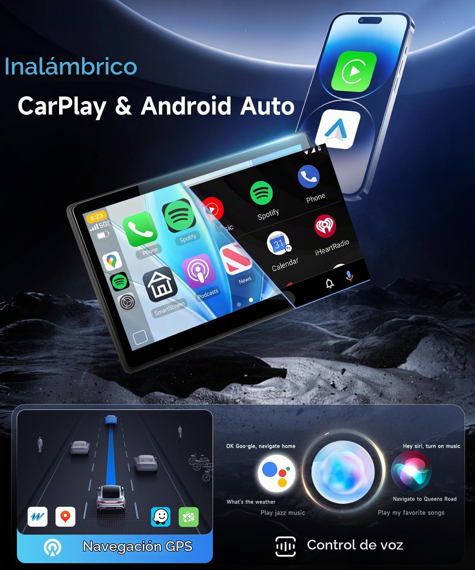 Rimoody Monitor para Reposacabezas de Coche, 10,1 Pulgadas Pantalla Táctil, Reproductor de Reposacabezas con Inalámbrico Carplay Android Auto Super Link, Bluetooth, USB, AUX y Tarjeta TF de 64 GB