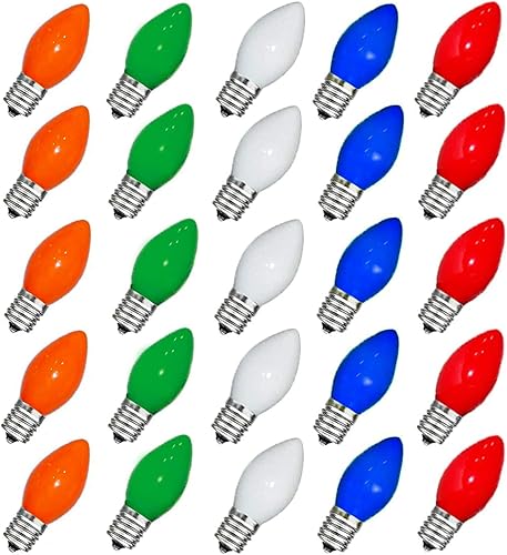 Bombillas C7 C7 de Navidad, paquete de 25 bombillas C7 de repuesto C7 de 5 W, bombillas de luz nocturna C7, bombillas C7, base de candelabro C7E12