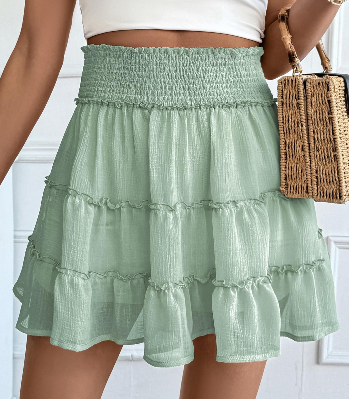 Adigaber Donna Mini Gonna Vita Alta Tinta Unita Gonna in Tulle a Balze con Pantaloncini