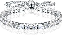 TUHE 8.69ct Moissanite Tennis Bracelet for Women - Adjustable 18K White Gold Plated S925 Silver, D Color VVS1 4mm Round Cut